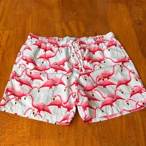 Original Penguin White Swim Shorts with Pink Flamingo Print